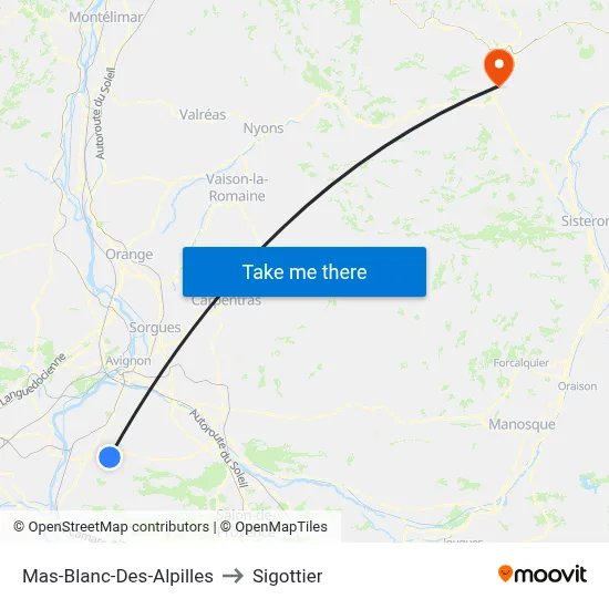 Mas-Blanc-Des-Alpilles to Sigottier map