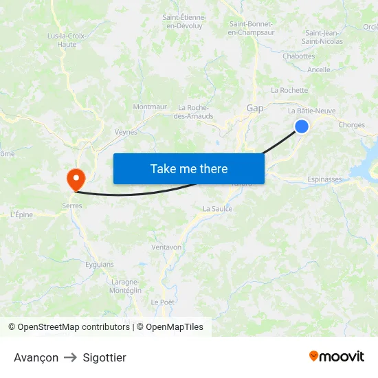 Avançon to Sigottier map