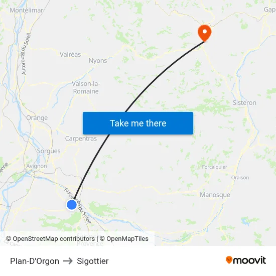 Plan-D'Orgon to Sigottier map