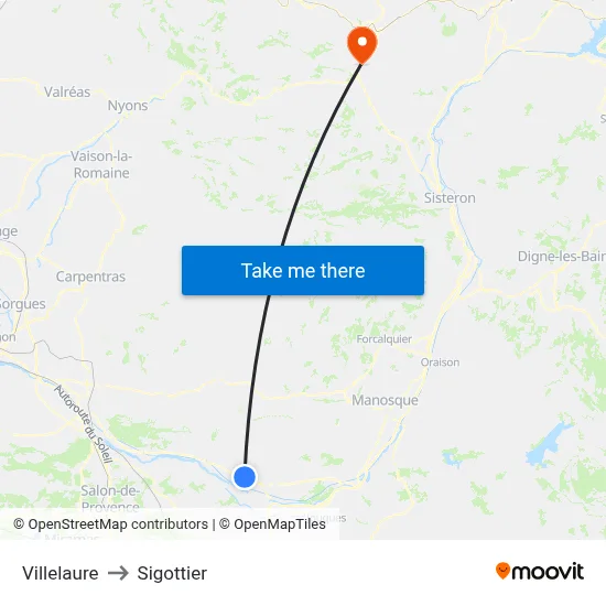 Villelaure to Sigottier map