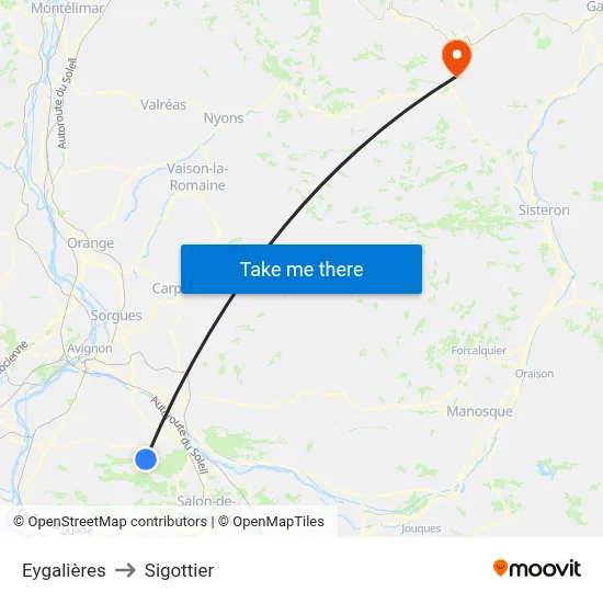 Eygalières to Sigottier map