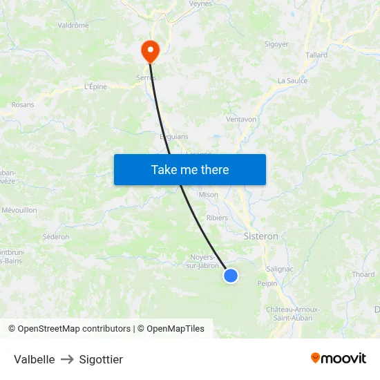 Valbelle to Sigottier map