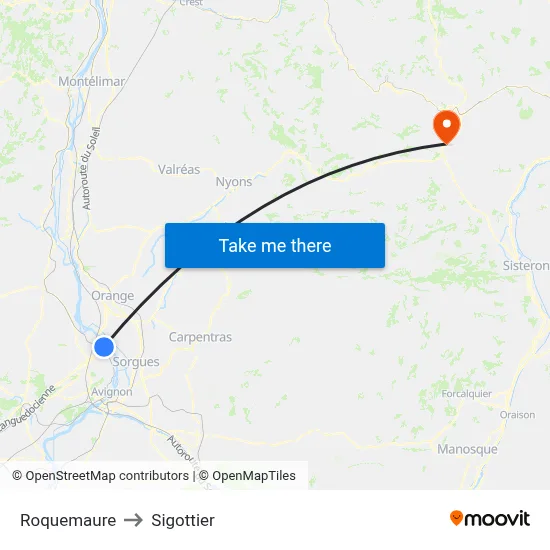 Roquemaure to Sigottier map