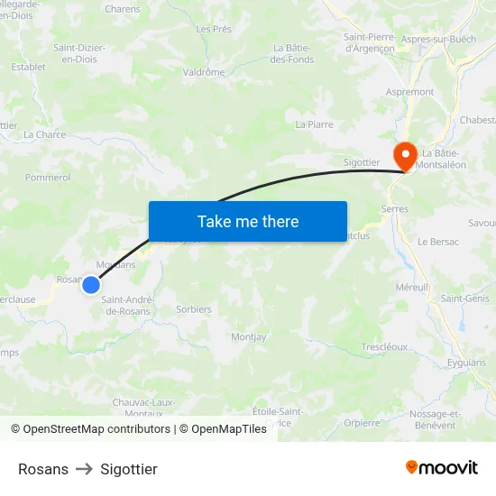 Rosans to Sigottier map