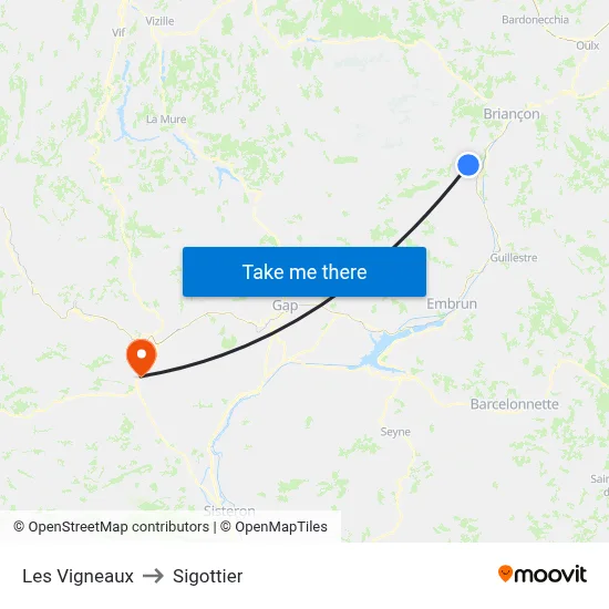 Les Vigneaux to Sigottier map
