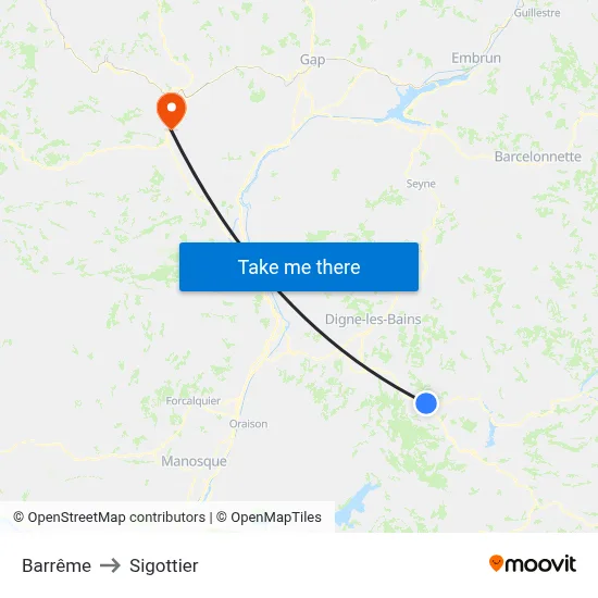 Barrême to Sigottier map