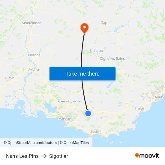 Nans-Les-Pins to Sigottier map