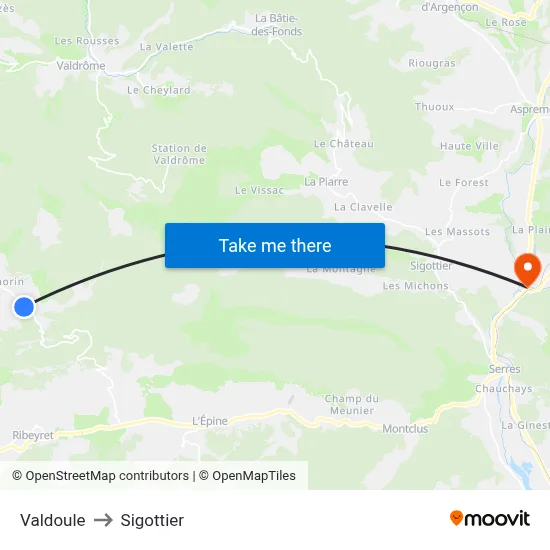 Valdoule to Sigottier map