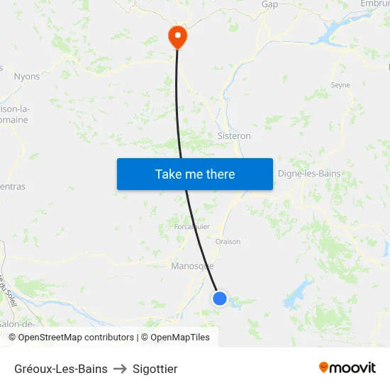 Gréoux-Les-Bains to Sigottier map