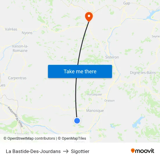La Bastide-Des-Jourdans to Sigottier map