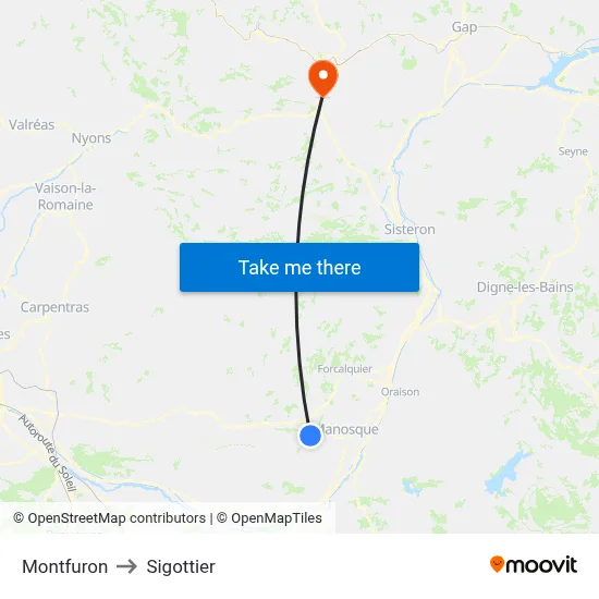 Montfuron to Sigottier map