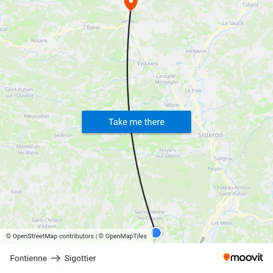 Fontienne to Sigottier map