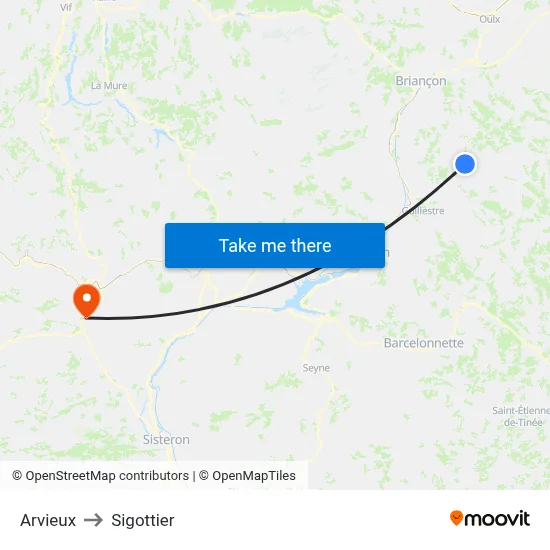 Arvieux to Sigottier map