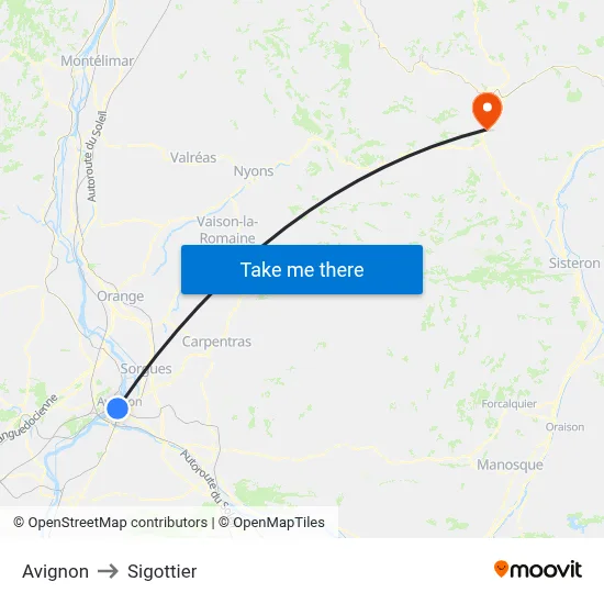 Avignon to Sigottier map
