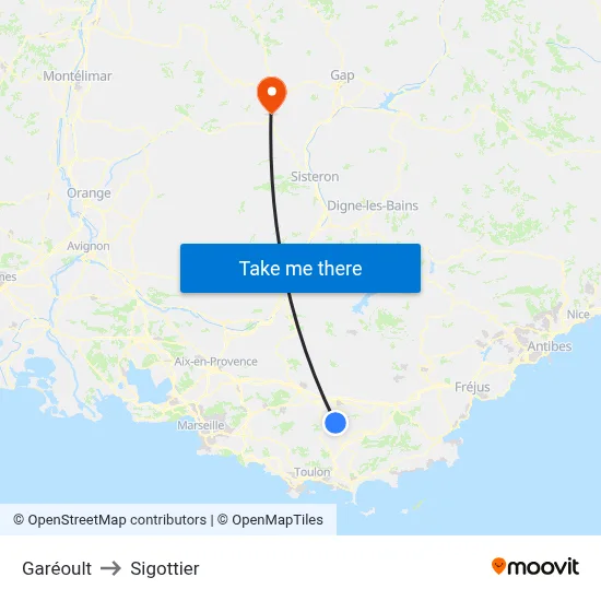 Garéoult to Sigottier map