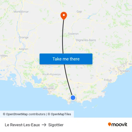 Le Revest-Les-Eaux to Sigottier map