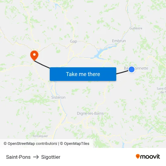 Saint-Pons to Sigottier map