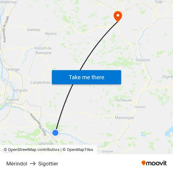 Mérindol to Sigottier map