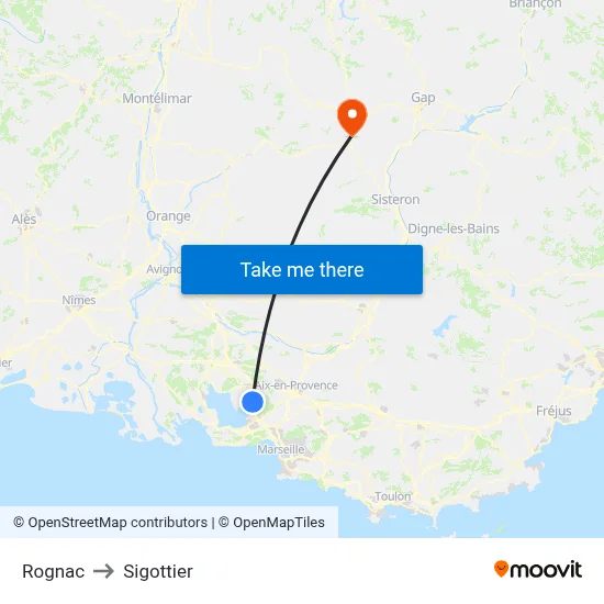 Rognac to Sigottier map