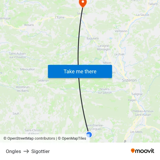 Ongles to Sigottier map