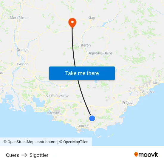 Cuers to Sigottier map