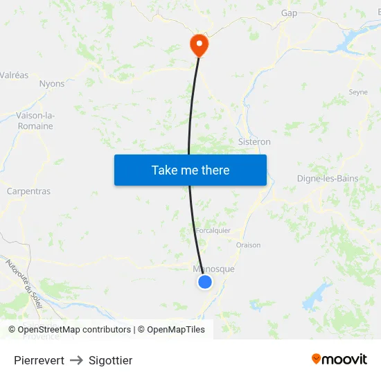 Pierrevert to Sigottier map