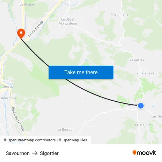 Savournon to Sigottier map