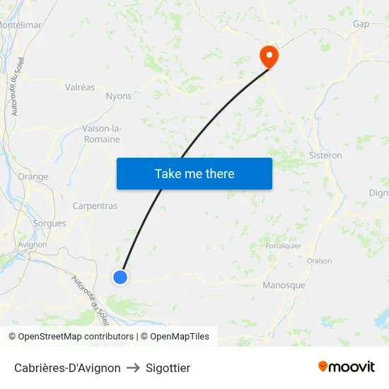 Cabrières-D'Avignon to Sigottier map