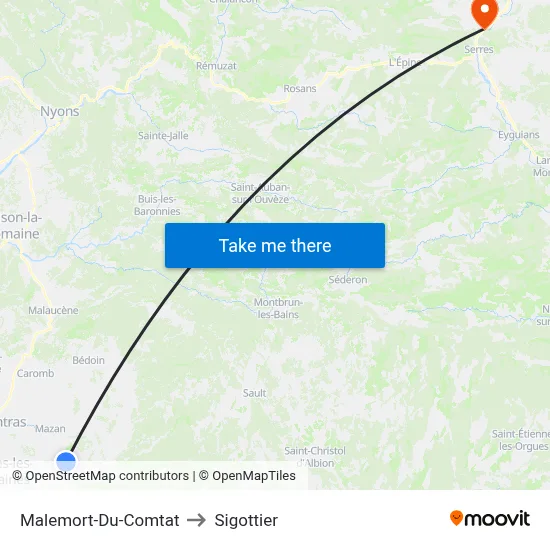 Malemort-Du-Comtat to Sigottier map