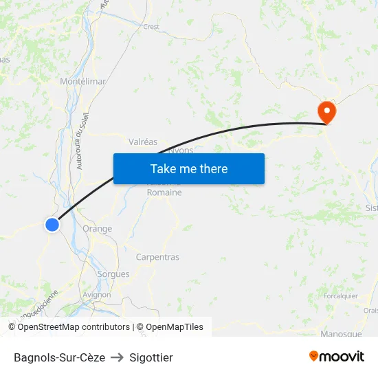Bagnols-Sur-Cèze to Sigottier map