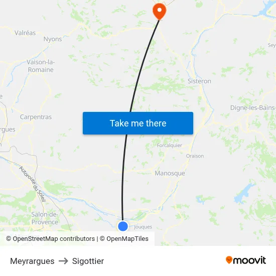 Meyrargues to Sigottier map