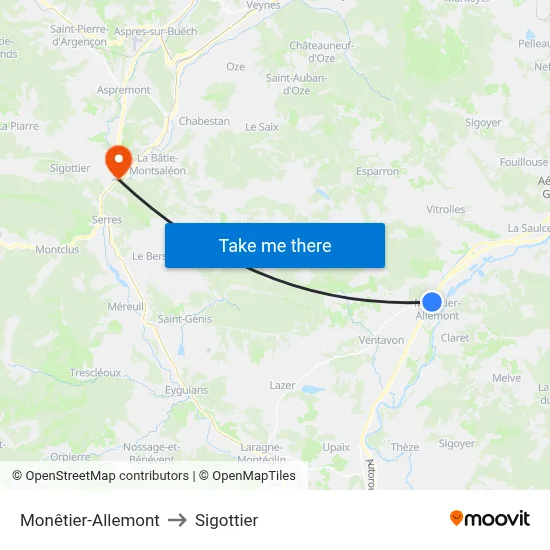 Monêtier-Allemont to Sigottier map