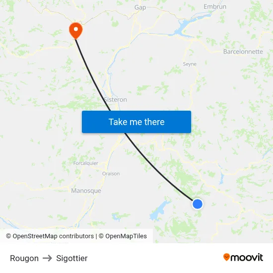 Rougon to Sigottier map