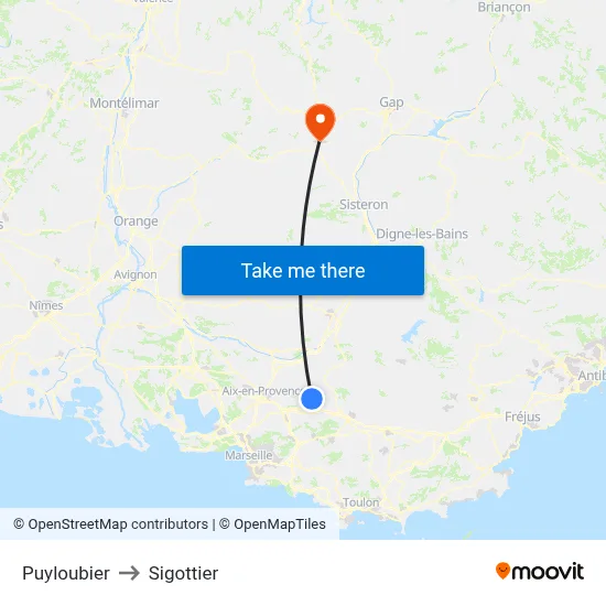 Puyloubier to Sigottier map
