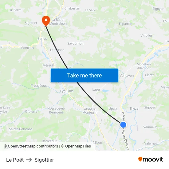 Le Poët to Sigottier map