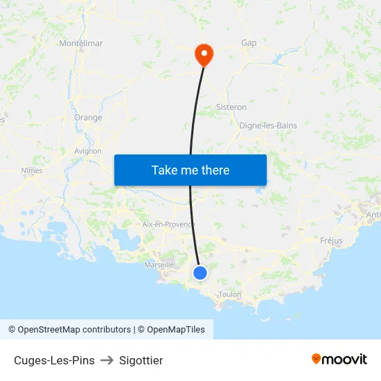 Cuges-Les-Pins to Sigottier map