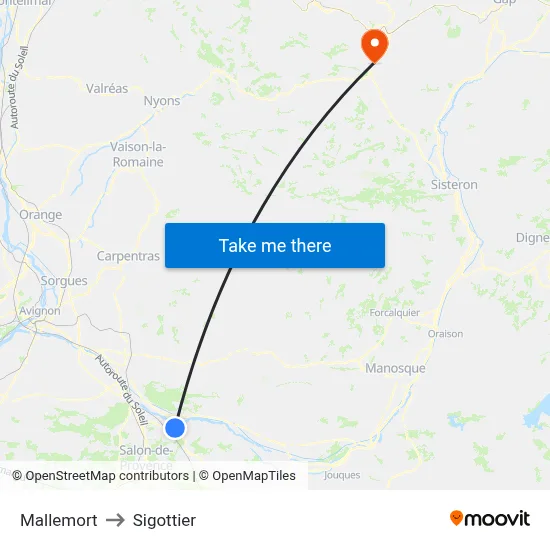 Mallemort to Sigottier map
