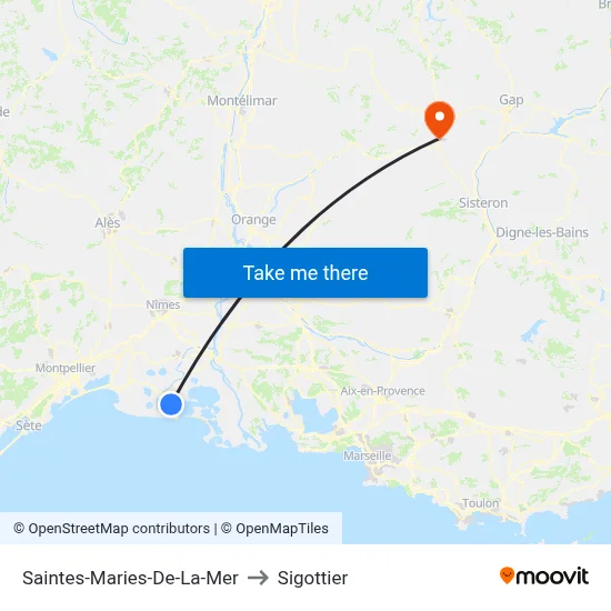 Saintes-Maries-De-La-Mer to Sigottier map