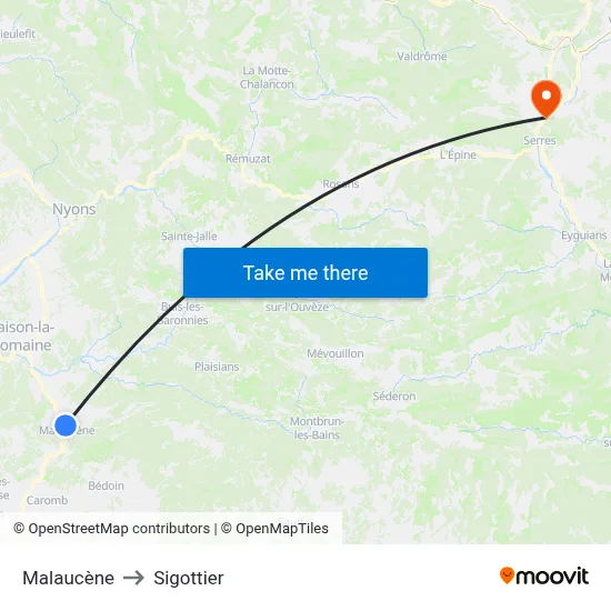 Malaucène to Sigottier map