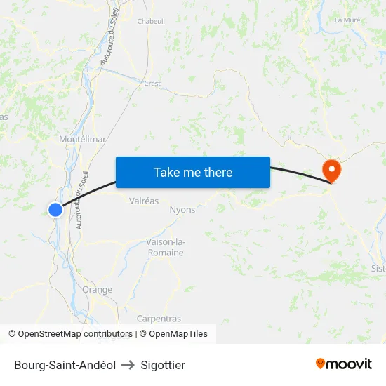 Bourg-Saint-Andéol to Sigottier map