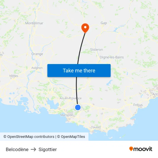 Belcodène to Sigottier map