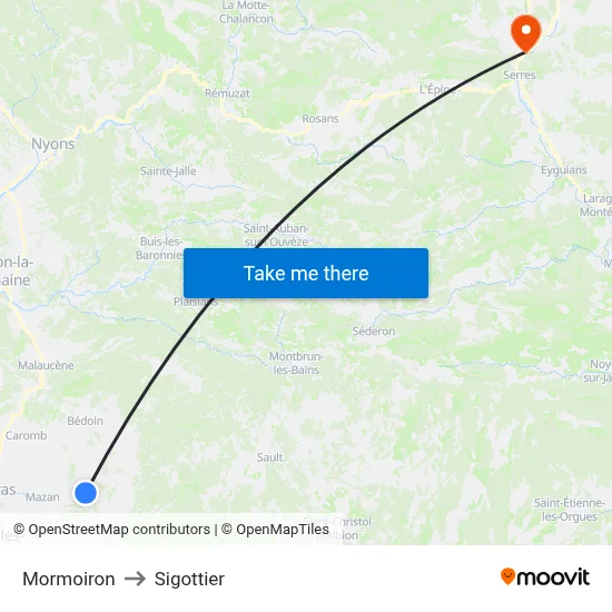 Mormoiron to Sigottier map