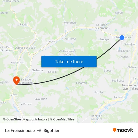 La Freissinouse to Sigottier map