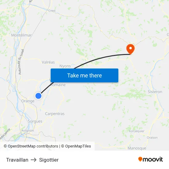 Travaillan to Sigottier map