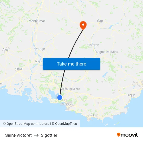 Saint-Victoret to Sigottier map
