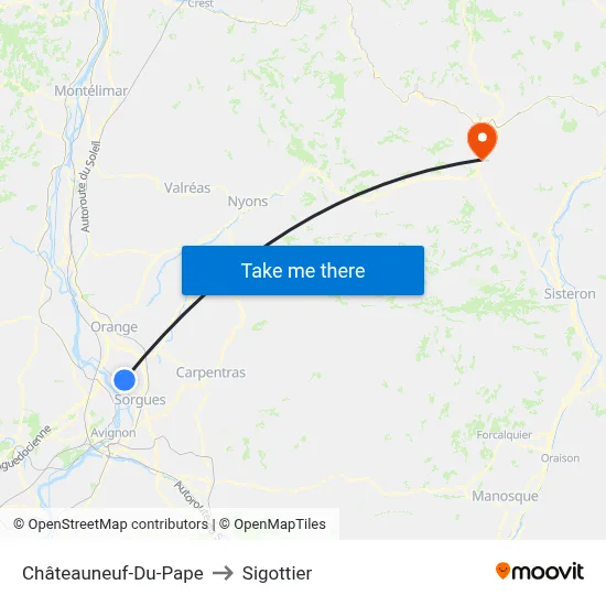 Châteauneuf-Du-Pape to Sigottier map