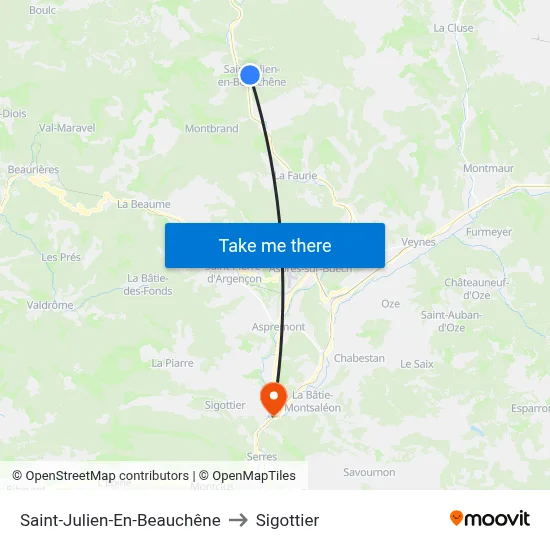 Saint-Julien-En-Beauchêne to Sigottier map