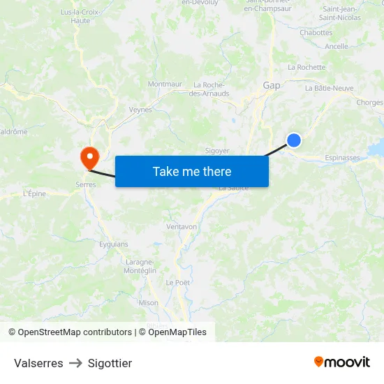Valserres to Sigottier map