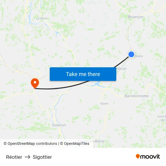 Réotier to Sigottier map