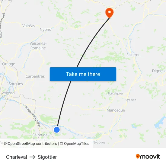 Charleval to Sigottier map